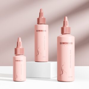 Three pink HDPE bottles (30, 80, 120ml) with tip caps labeled "SOMEWANG SW PKG" on a white surface.
