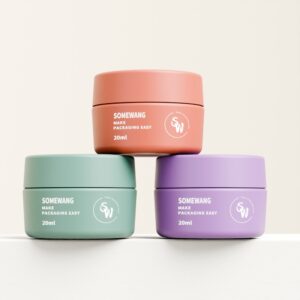 Three 20ml Somewang jars in pastel pink, green, and lavender stacked against a plain background.
