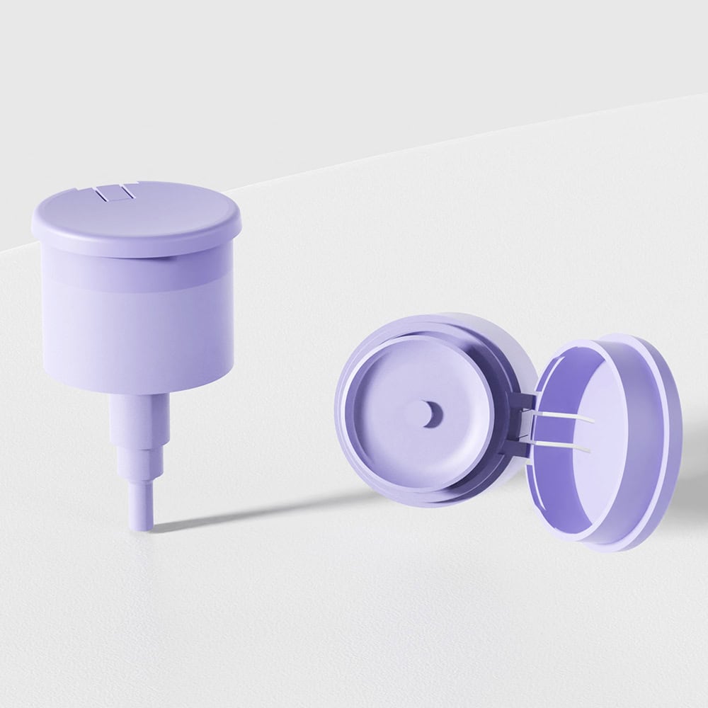 Two custom 24/410 nail remover pumps, in different colors, shown—one closed, one open to display the inner structure.